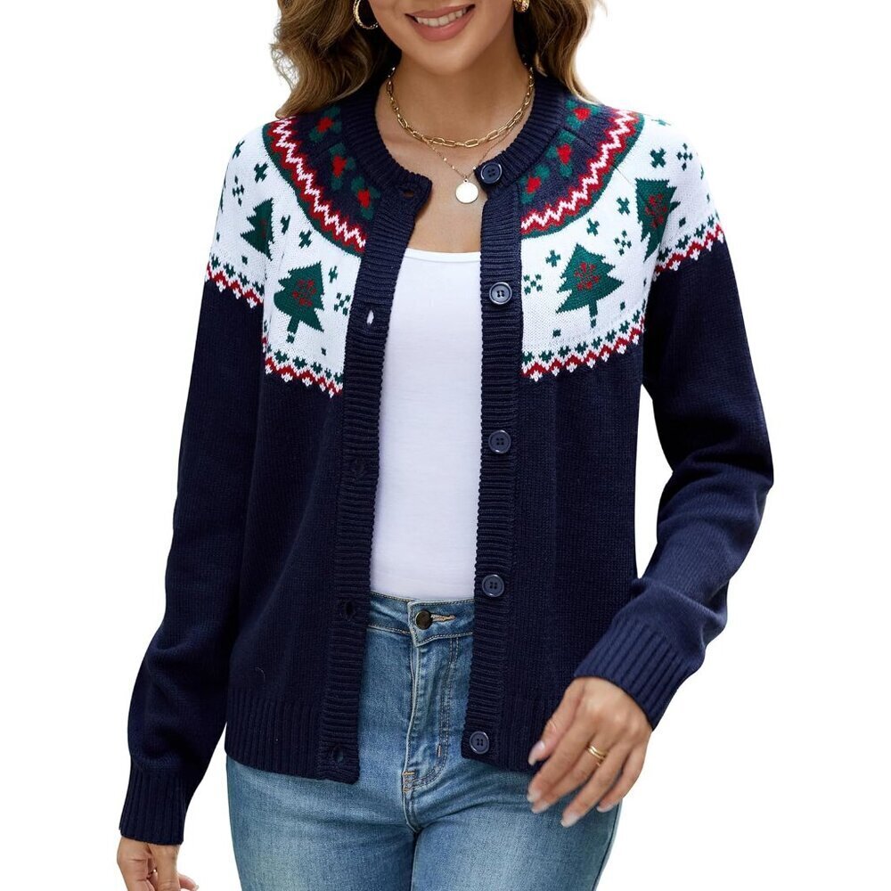 Women Christmas Sweater Cardigan Fuzzy Knit Long Sleeve Holiday Wear